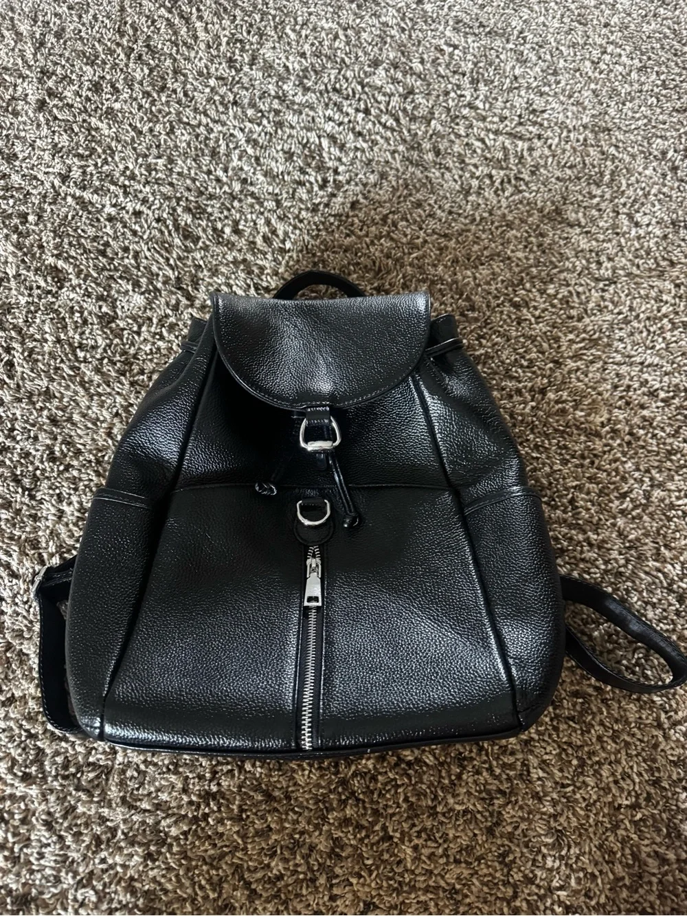 Black Pebbled Faux Leather Backpack